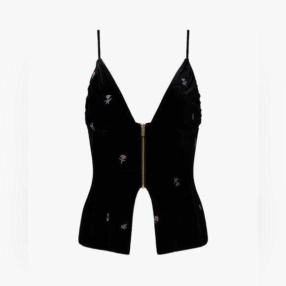 WeWoreWhat Embroidered Velvet Peplum Corset in Color Black Multi - Picture 8 of 8